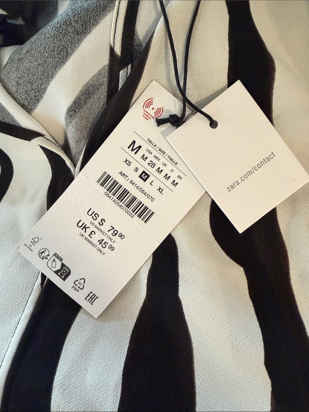 Zara ZW Round Neck Blouse w V-Neck Short Puff Sleeves Animal Zebra Print NWT M - Picture 11 of 11